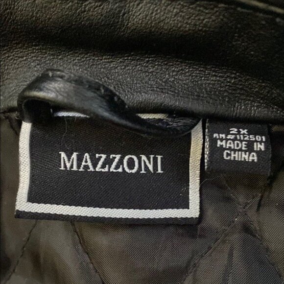 Mens 2X Mazzoni Black Genuine Leather Jacket With Quilted Polyester Lining Front - Picture 5 of 5